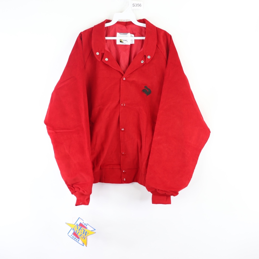 NOS 80s K-Brand Mens XL Rooster Bomber Jacket Red